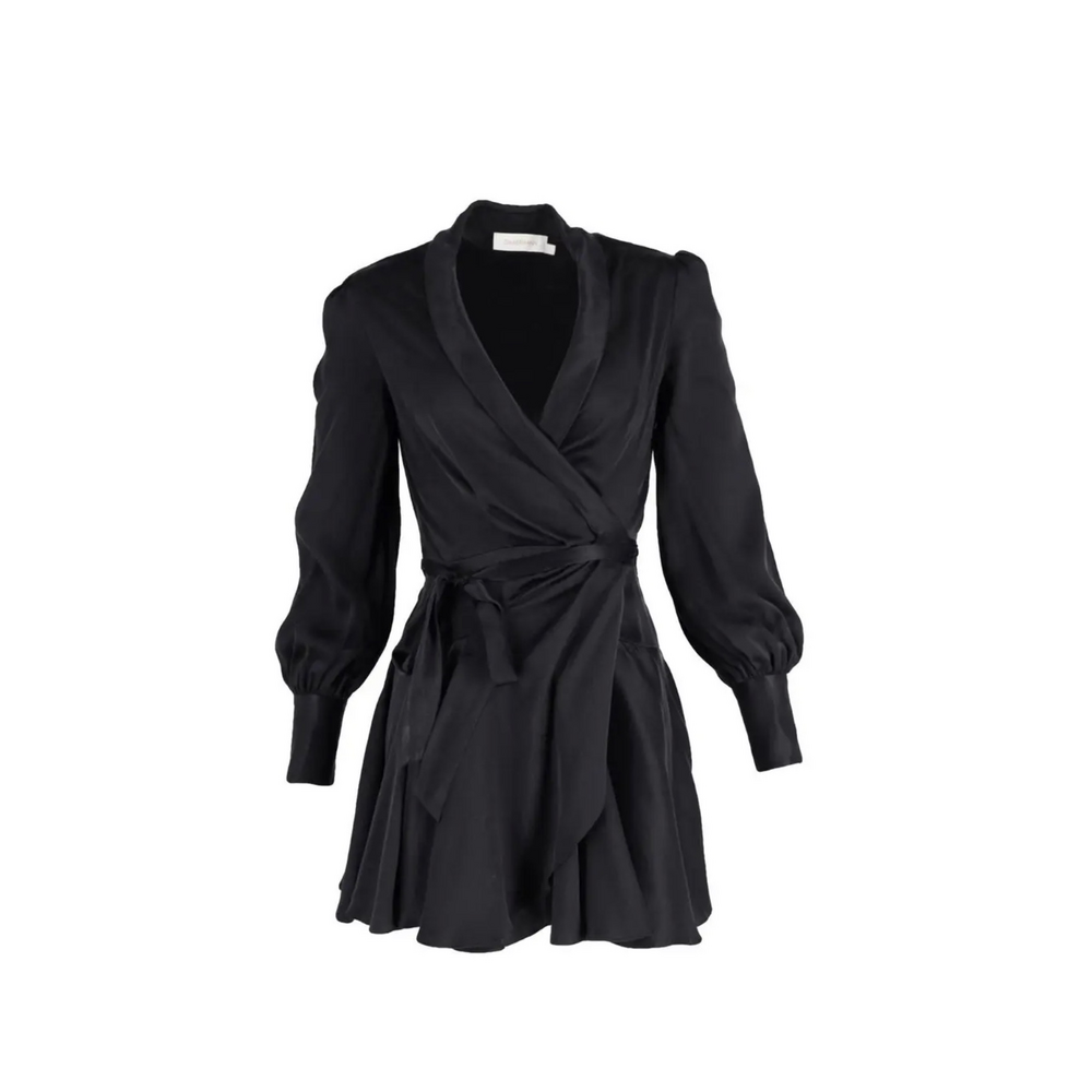 Zimmermann Silk Wrap Minidress in Black